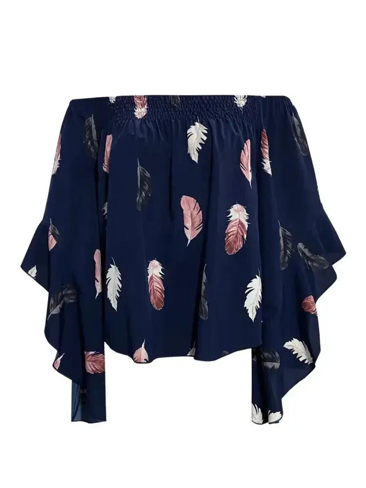 Feather Print Smocked Off - Shoulder Blouse - Update AvenueTrendsi10010158173439510010158173439558c46fb70f2b49b0981fd15ea60d1ab9 - MaxDark Blue