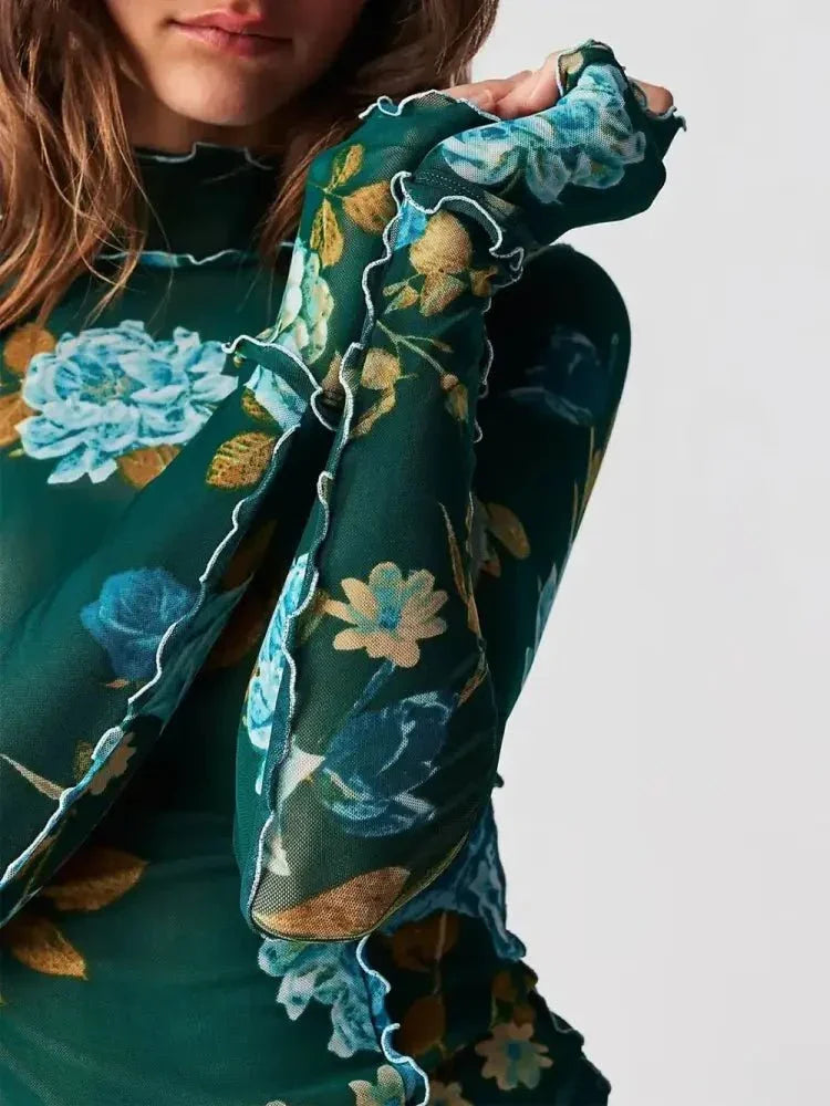 Floral Mock Neck Long Sleeve Top - Update AvenueTrendsi1001008288668151001008288668157b44684b - 8e46 - 4054 - a576 - ef007c4e1cda - MaxDark Green