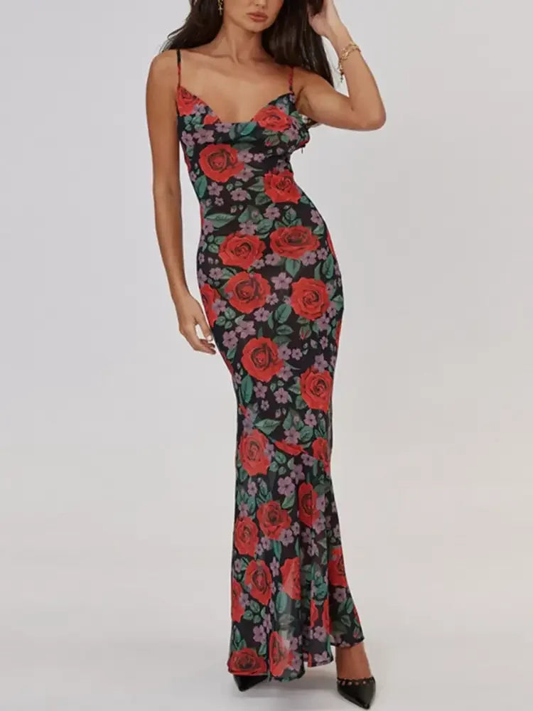 Floral Print Bodycon Maxi Dress