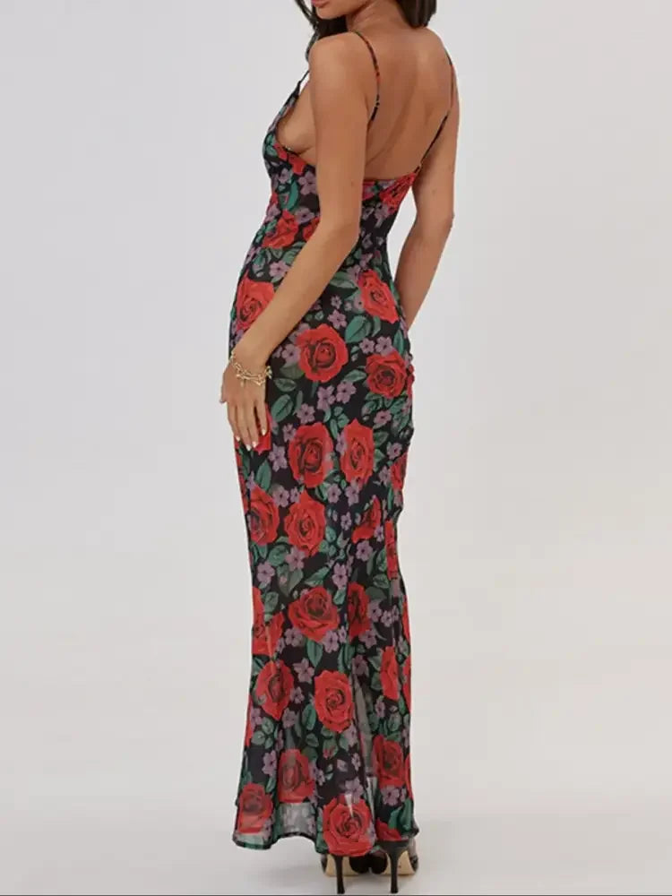 Floral Print Bodycon Maxi Dress