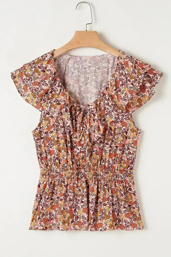 Floral Print Knot V Neck Ruffled Sleeve Blouse - Update AvenueBoho VibesTrendsi100100730560824100100730560824be6674e7 - 1df7 - 4218 - 9cdf - 083398c84c6d - Max - OriginFloral