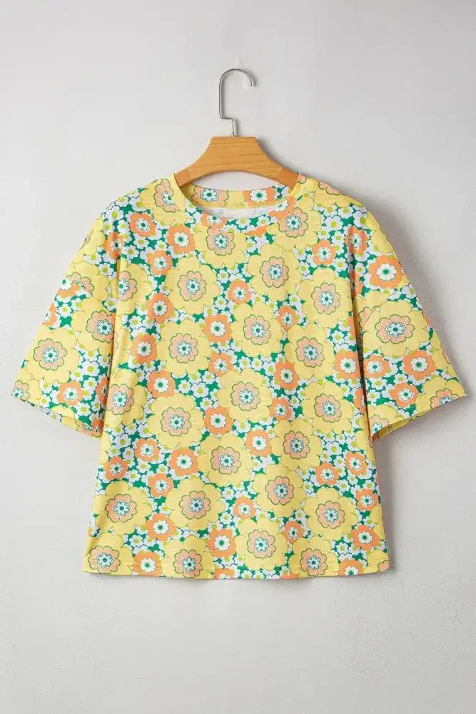 Floral Print Round Neck Oversized T-Shirt - Update AvenueT-ShirtsTrendsi100100481378963100100481378963910a591a - f248 - 453f - 9d25 - 8885c1887e58 - Max - OriginYellow