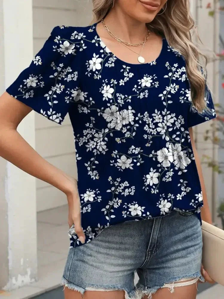 Floral Round Neck Short Sleeve Top - Update AvenueT-ShirtsTrendsi1001006018415171001006018415175ea8dda2 - 01f8 - 4932 - 8346 - 93bddb59b374 - Max - OriginDark Blue