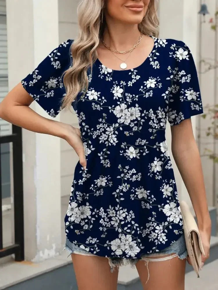 Floral Round Neck Short Sleeve Top - Update AvenueT-ShirtsTrendsi1001006018415171001006018415174bd081c1 - d628 - 4de0 - b9e3 - a8d572db5d96 - Max - OriginDark Blue