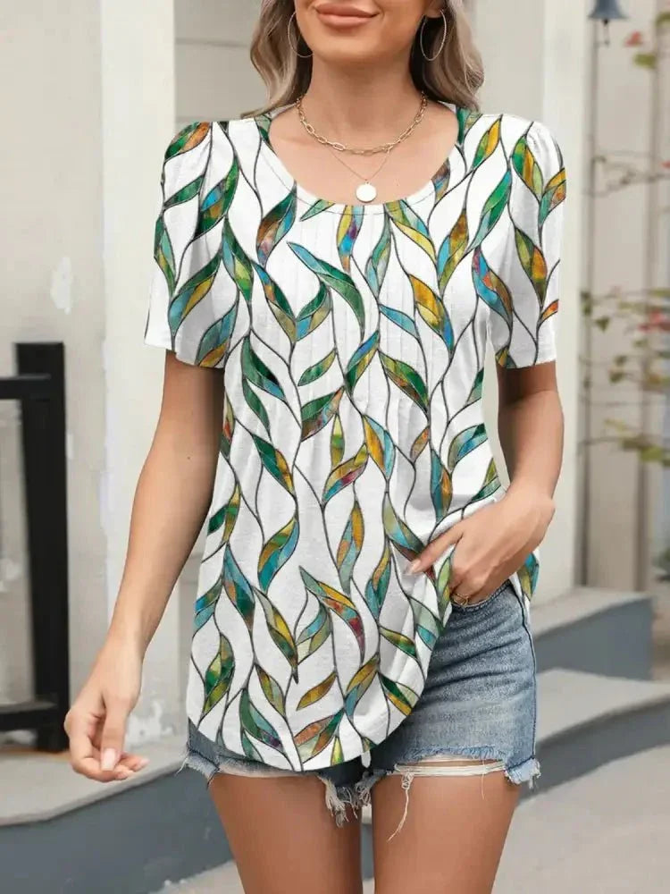 Floral Round Neck Short Sleeve Top - Update AvenueT-ShirtsTrendsi10010060184904510010060184904512efeb42 - 9654 - 4ebd - 98ad - 8ae1f60d80e4 - Max - OriginGreen