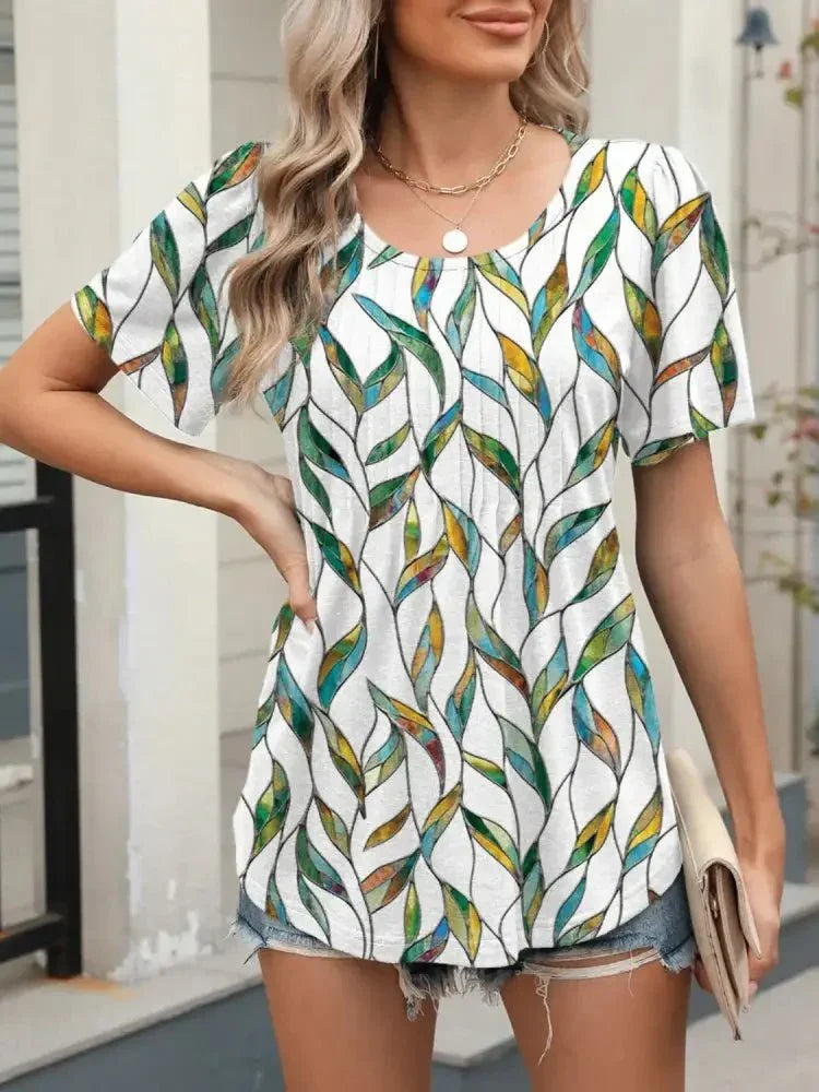 Floral Round Neck Short Sleeve Top - Update AvenueT-ShirtsTrendsi100100601849045100100601849045f8ac4bc0 - 136c - 48f8 - a030 - bc39360cf0a1 - Max - OriginGreen