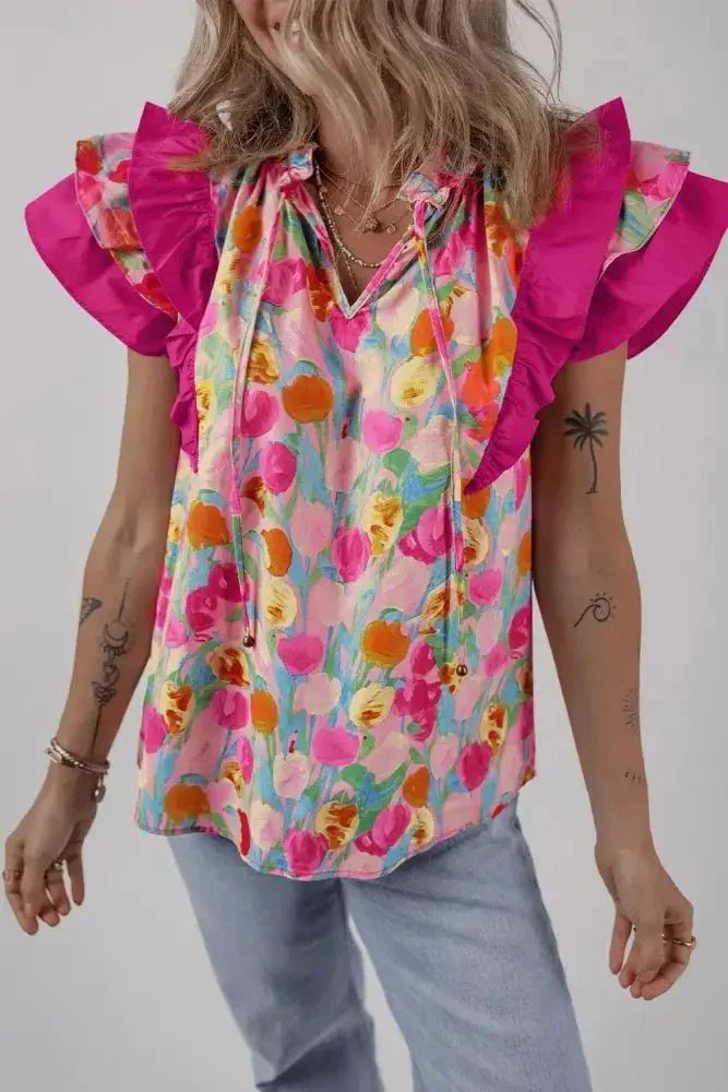 Floral Ruffle Layered Sleeve Blouse - Update AvenueTrendsi100100103691479100100103691479dd5b14aa - d5e0 - 4e51 - a93f - baebb59feffc - Max - OriginHot Pink
