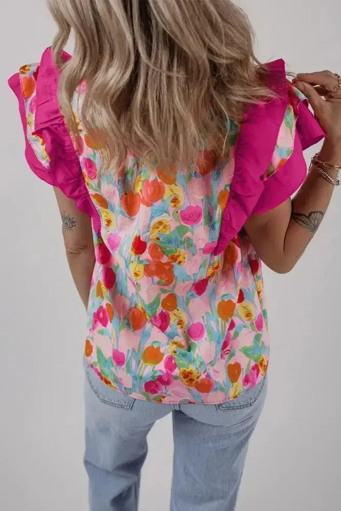 Floral Ruffle Layered Sleeve Blouse - Update AvenueTrendsi10010010369147910010010369147966a9987d - 98c0 - 44e3 - 8c94 - 531c5938e922 - Max - OriginHot Pink