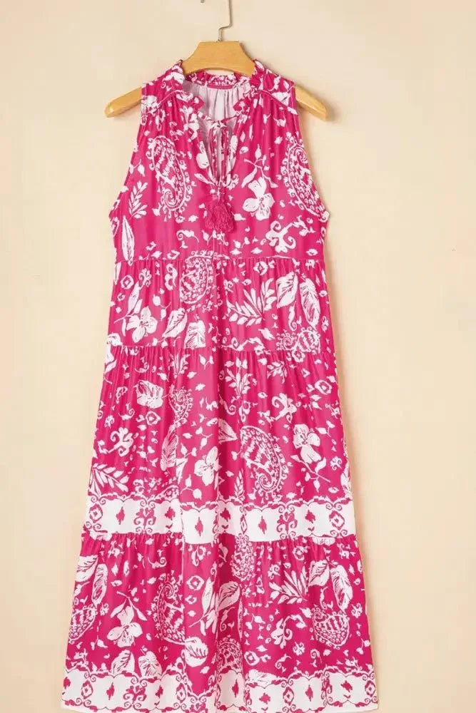 Floral Sleeveless Tasseled Tie Neck Tiered Midi Dress - Update AvenueBoho VibesTrendsi1001008943958351001008943958350775e47c - ea1f - 450f - add7 - 90bceeb748f7 - MaxHot Pink