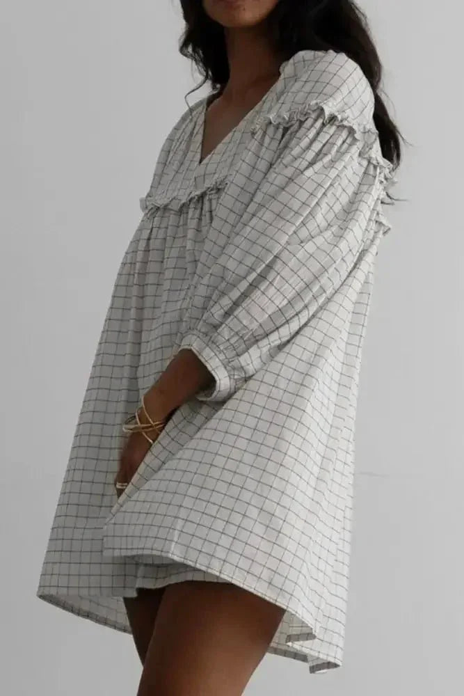 Frill Plaid Notched Balloon Sleeve Mini Dress - Update AvenueTrendsi100100004428820100100004428820615e79d1 - 53a3 - 42c1 - 9593 - b7cdbc7355c7 - MaxWhite