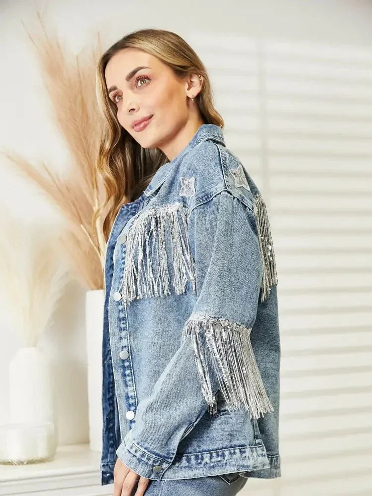 Fringe Detail Long Sleeve Denim Jacket - Update AvenueTrendsi10010021128022210010021128022298c4775d32204adab2eaf9fa9700e7b9 - MaxLight