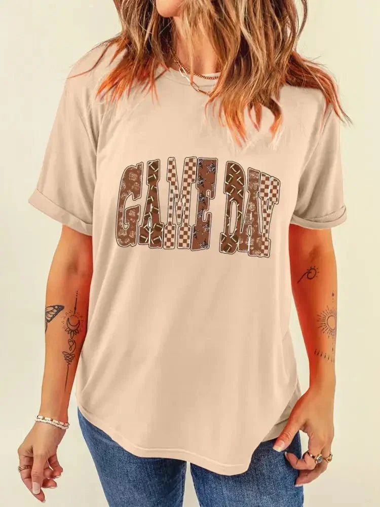 Full Size GAME DAY Checkered Letter Graphic T Shirt Plus Size - Update AvenueT-ShirtsTrendsi100100191264202100100191264202e7bd4d81710a4cf7aaa07aaad77274b0 - Max - OriginTan