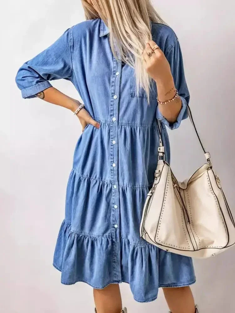 Full Size Ruffled Hem Button Up Denim Midi Dress Plus Size - Update AvenueDenim Dresses & SkirtsTrendsi100100587845675100100587845675b2f03cb4ec564edf89f3cb76d41db992 - Max - OriginBlue