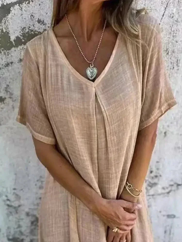 Full Size V - Neck Short Sleeve Midi Dress Plus Size - Update AvenueEffortless Elegance: DressesTrendsi1001008056819851001008056819859d523485 - 493f - 439f - a54d - be0ef3cac5fe - MaxTan