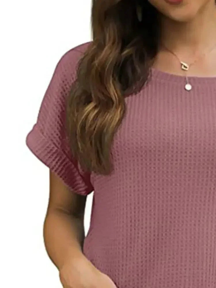 Full Size Waffle Knit Relaxed Fit T-Shirt Plus Size - Update AvenueT-ShirtsTrendsi1001007431348141001007431348141672a20e - 3dbc - 4f82 - a66b - ce4c2af1c55f - Max - OriginBrick Red