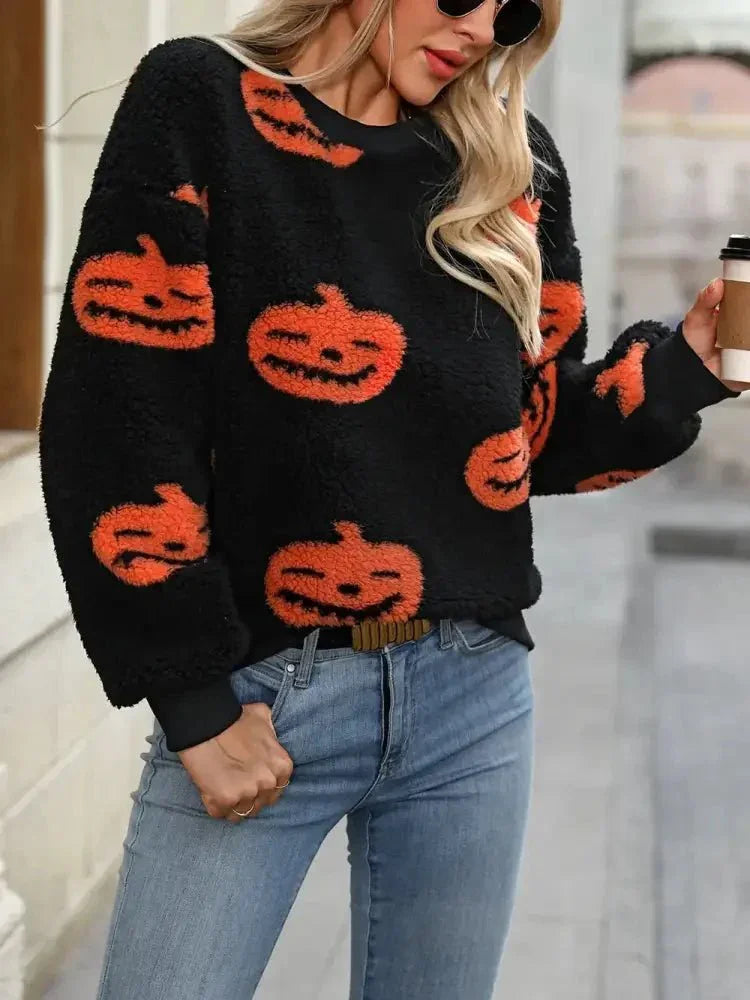 Fuzzy Pumpkin Round Neck Dropped Shoulder Sweater - Update AvenueHalloweenTrendsi1001002155641091001002155641090898f5a2 - 1d87 - 4ff1 - 9bdc - d456e1e931d8 - MaxOrange