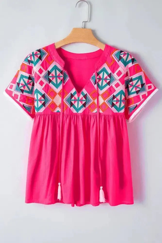 Geometric Embroidered Tassel Tie Neck Blouse - Update AvenueTrendsi1001000822261641001000822261642e77996e - 6faf - 4d95 - bb57 - 6e0297dfbdf0 - MaxStrawberry