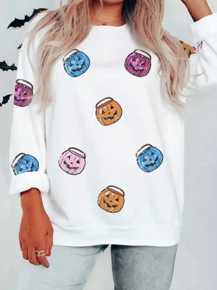 Halloween Pumpkin Lantern Sequin Patched Sweatshirt - Update AvenueHalloweenTrendsi10010090613189710010090613189786fbbb9afd784b0d97e147f1a01b015a - Max - OriginWhite
