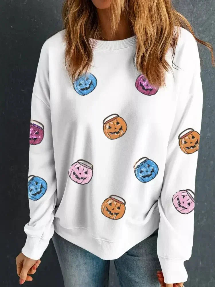 Halloween Pumpkin Lantern Sequin Patched Sweatshirt - Update AvenueHalloweenTrendsi100100906131897100100906131897e6c4104c17764bd58f6644d791366248 - Max - OriginWhite