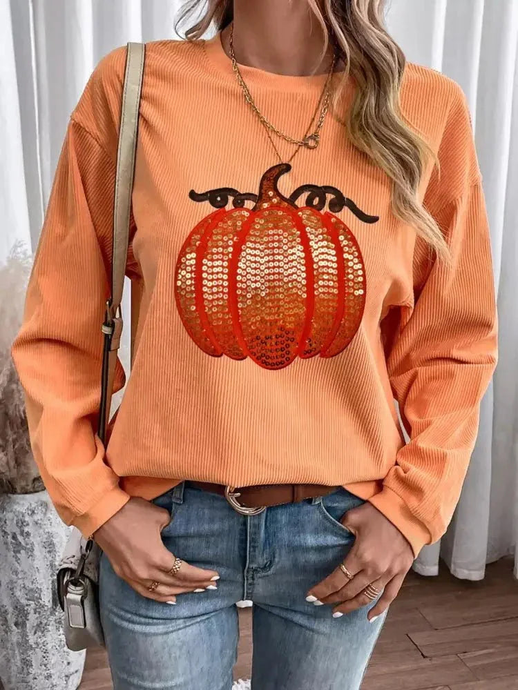 Halloween Sequined Pumpkin Ribbed Round Neck Sweatshirt - Update AvenueHalloweenTrendsi1001007128853861001007128853864e1e1977 - 8248 - 40cf - 96ba - a111cdcb8710 - Max - OriginTangerine
