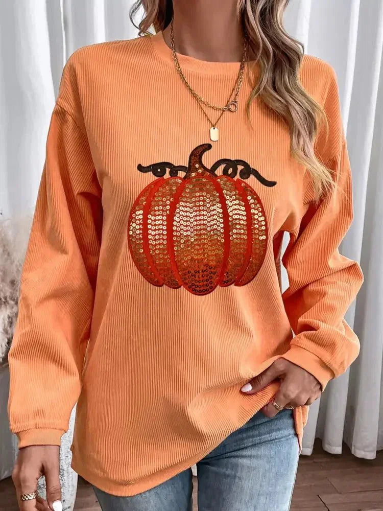 Halloween Sequined Pumpkin Ribbed Round Neck Sweatshirt - Update AvenueHalloweenTrendsi1001007128853861001007128853860666403c - 0855 - 4c38 - 994b - 4c3abfd10382 - Max - OriginTangerine