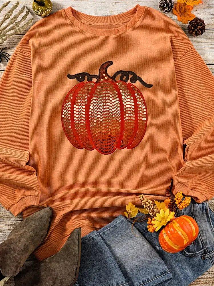 Halloween Sequined Pumpkin Ribbed Round Neck Sweatshirt - Update AvenueHalloweenTrendsi100100712885386100100712885386656e5ec2440b48f9849b66304e330bb4 - Max - OriginTangerine