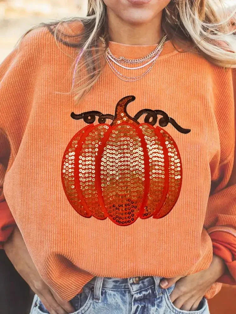 Halloween Sequined Pumpkin Ribbed Round Neck Sweatshirt - Update AvenueHalloweenTrendsi10010071288538610010071288538655893cdc - 55de - 4b00 - afc7 - 5372b214c6fa - Max - OriginTangerine
