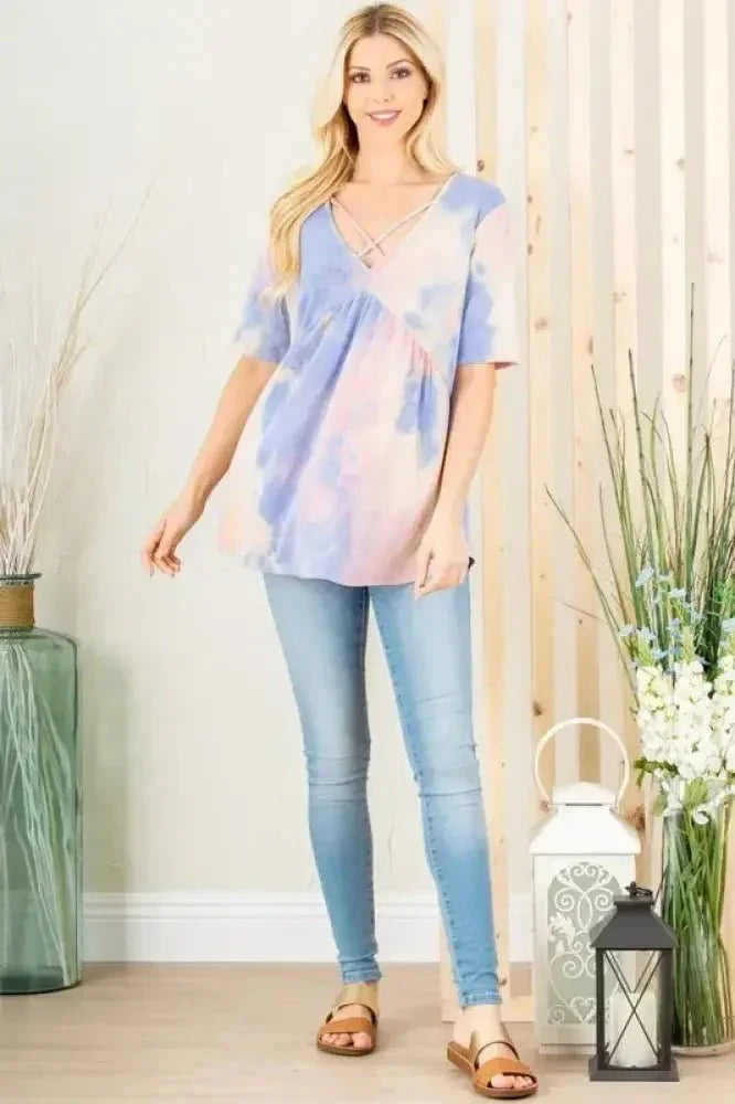 Heimish Full Size Crisscross Tie Dye Babydoll Top Plus Size - Update AvenueVacation StyleTrendsi10010061515185110010061515185157f96cda - db17 - 4f63 - 8922 - 8e2d7a980ff7 - MaxBlue/Pink