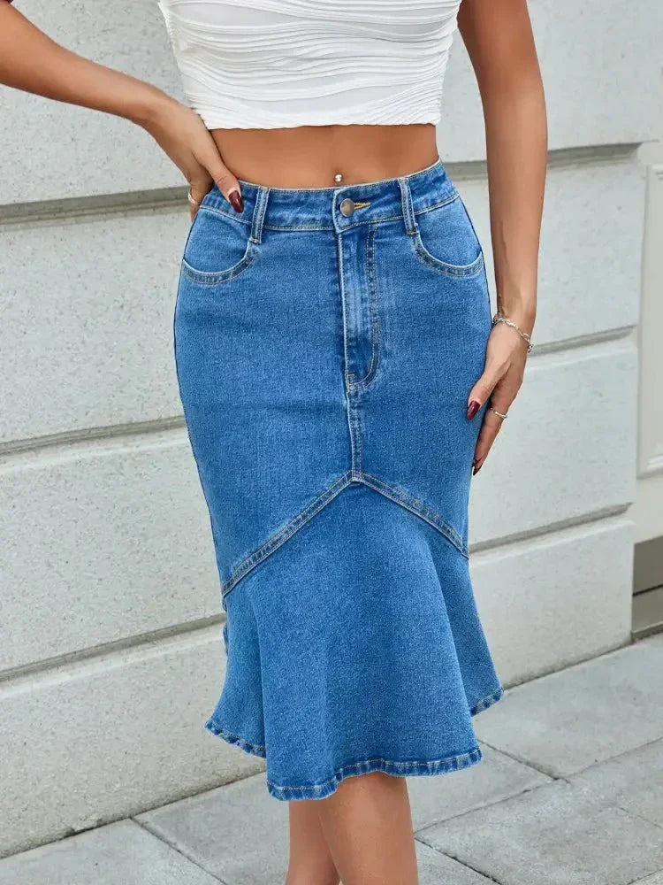 High Waist Mermaid Hem Denim Skirt - Update AvenueDenim Dresses & SkirtsTrendsi100100118079863100100118079863f3b3ad27673d4d5a826231152fad16f7 - Max - OriginBlue