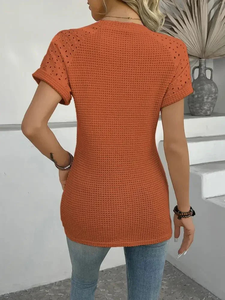 Hollow Out Waffle Knit Short Sleeve T-Shirt - Update AvenueT-ShirtsTrendsi100100404115713100100404115713db9099fd41294e4fa1686cfdfde4eed5 - Max - OriginOrange