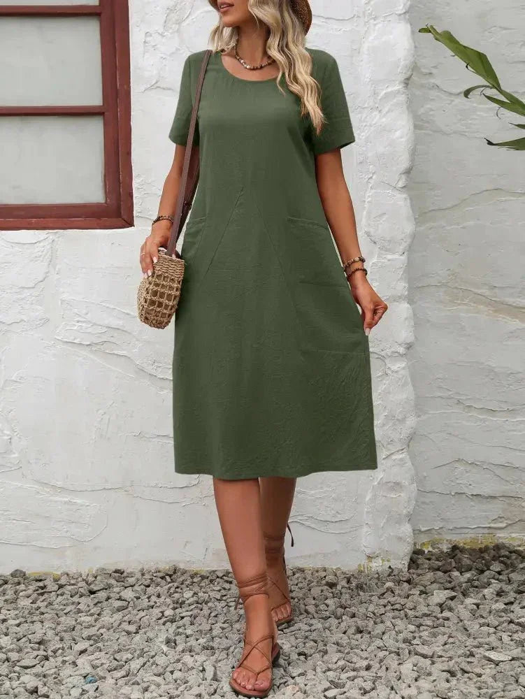 Ivy Lane Round Neck Short Sleeve Dress with Pockets - Update AvenueTrendsi1001007387702211001007387702219ff79d64c87b4498b0527ad5a961ac59 - MaxMatcha Green
