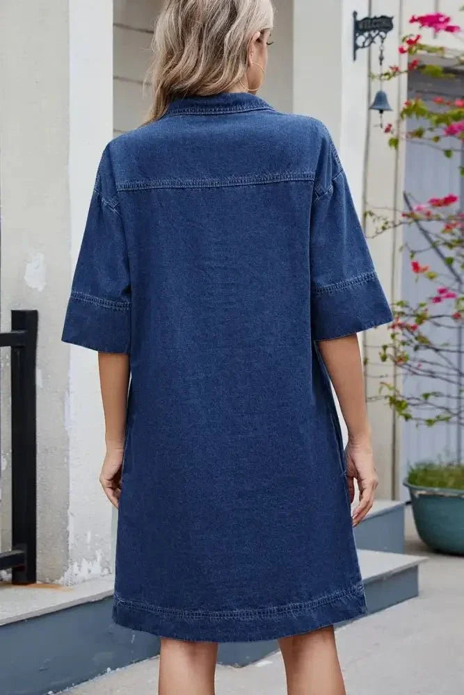 Johnny Collar Half Sleeve Denim Dress - Update AvenueVacation StyleTrendsi10010024262132710010024262132723f9b8b4 - 4ecf - 474f - a652 - d0c34f75bbbf - MaxDark