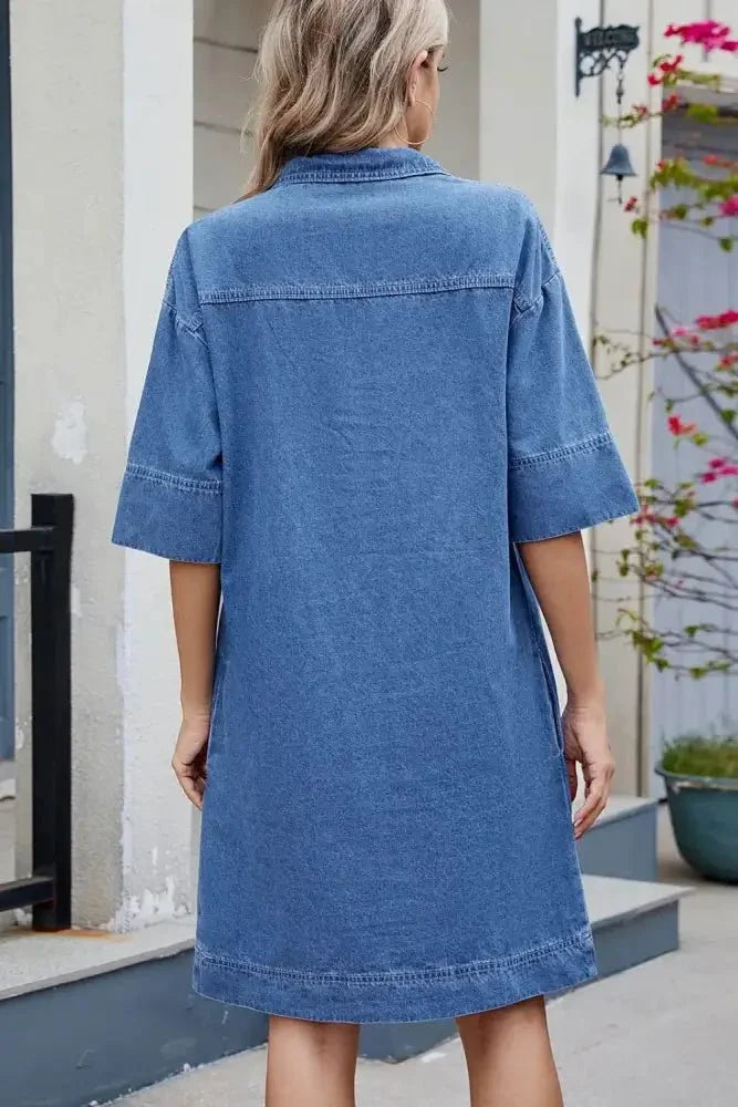 Johnny Collar Half Sleeve Denim Dress - Update AvenueVacation StyleTrendsi1001002426297161001002426297168929a22f - 0f83 - 40e5 - 8b13 - 96a356a4da69 - MaxMedium