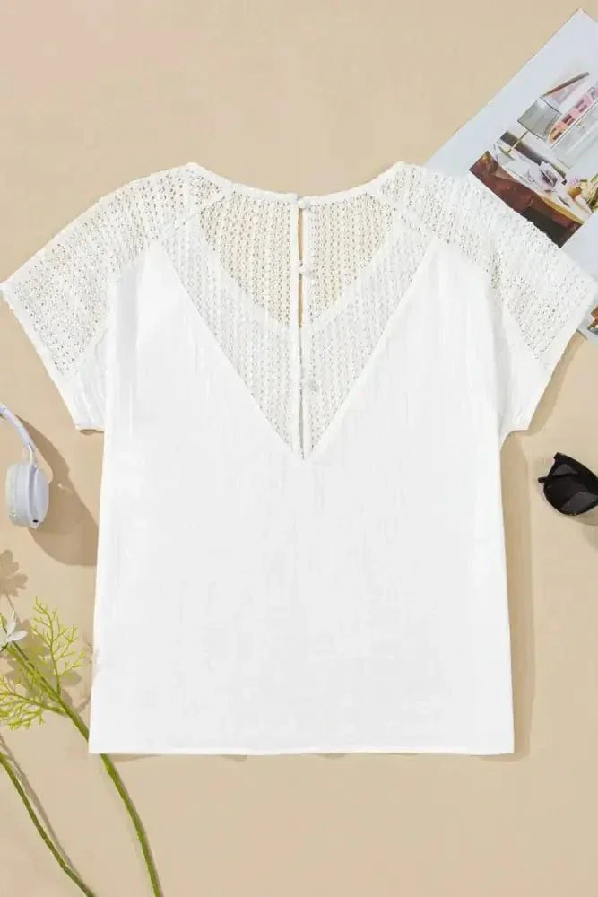 Lace Crochet Textured Button Back V Neck T Shirt - Update AvenueT-ShirtsTrendsi100100831715357100100831715357ab51e0d3 - aab6 - 42aa - aef3 - df38bc3bc743 - Max - OriginWhite