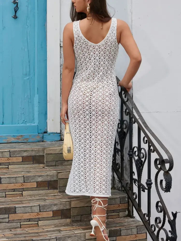 Lace Crochet V-Neck Sleeveless Maxi Dress