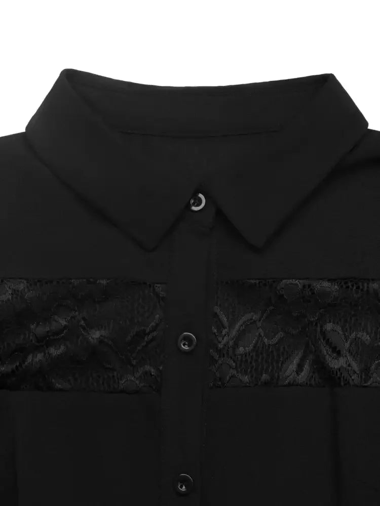 Lace Detail Button-Front Midi Shirt Dress