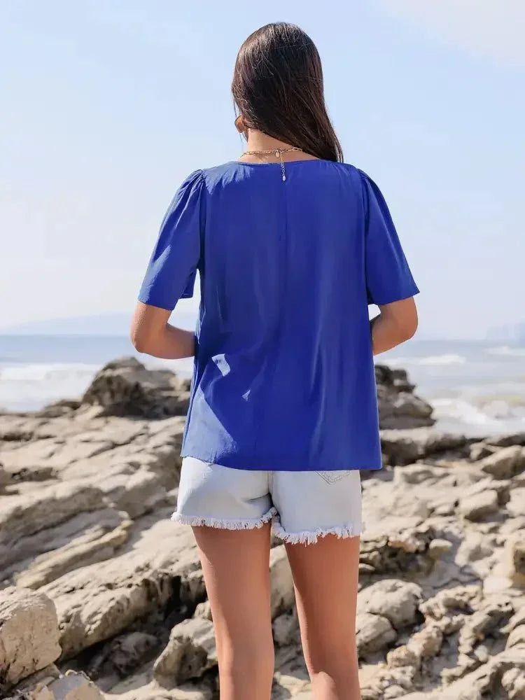 Lace Detail Tie Neck Short Sleeve Top - Update AvenueT-ShirtsTrendsi1001000841010291001000841010298bb5b973 - 546d - 405d - bcc4 - 5b1b9c91afe1 - Max - OriginRoyal Blue