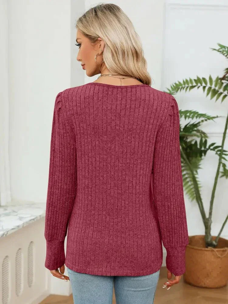 Lace Detail V - Neck Ribbed Blouse - Update AvenueTrendsi100101153923240100101153923240cf3c1b60de904203b77825b99ad1e078 - MaxBrick Red