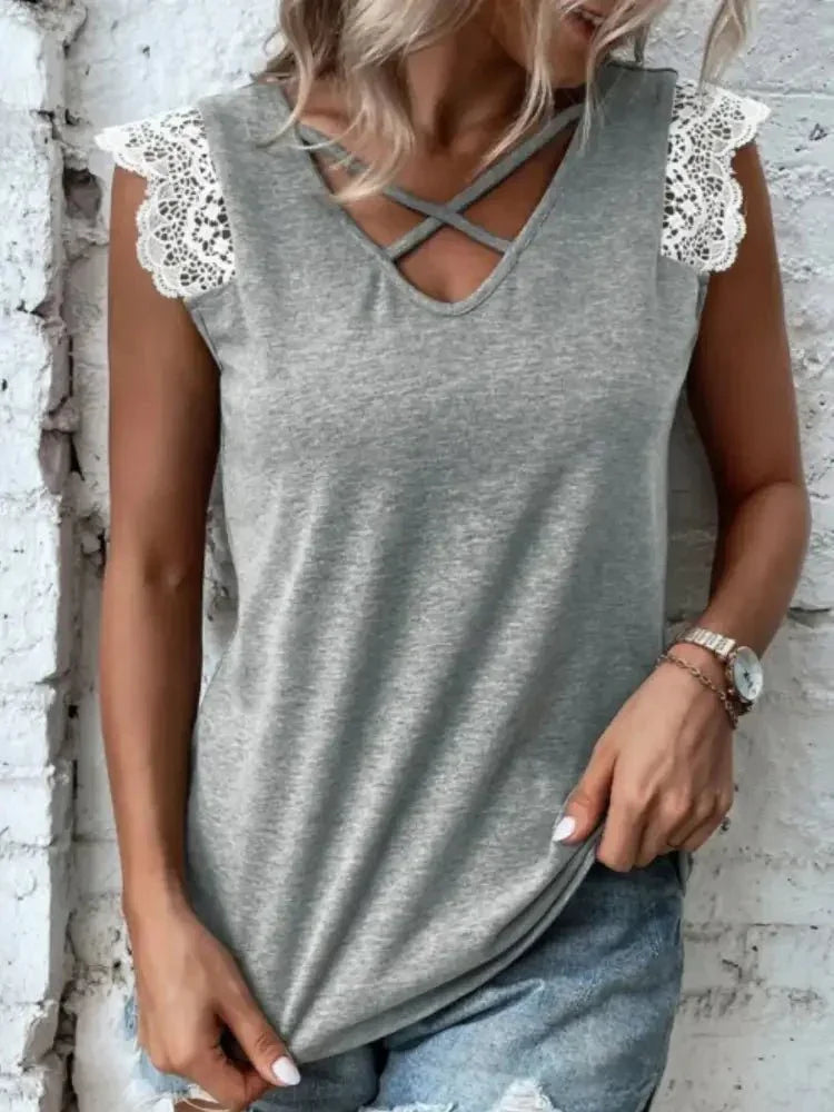 Lace Trim Cross - Front V - Neck Tank Top - Update AvenueTrendsi1001006384718741001006384718746978c06d - 9361 - 4148 - 8aaa - 1f3d238e8704 - Max - OriginDark Gray