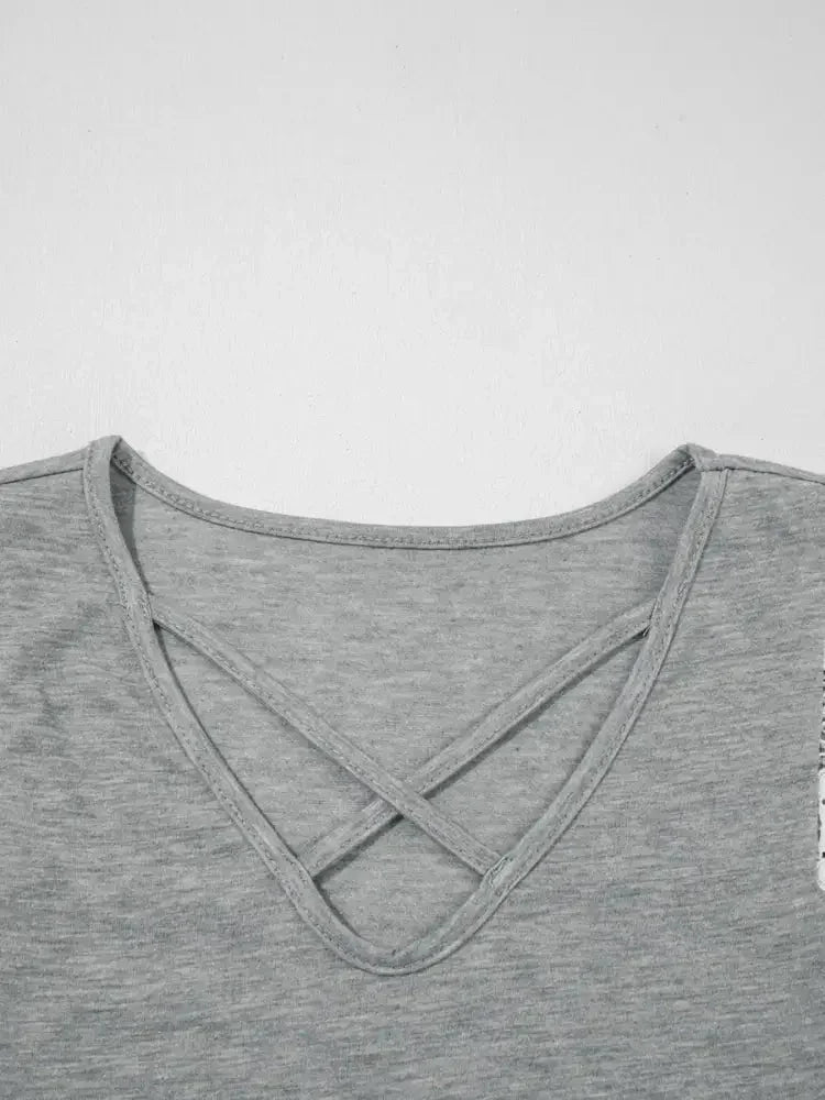 Lace Trim Cross - Front V - Neck Tank Top - Update AvenueTrendsi10010063847187410010063847187432b59524fe9e4618b5bcf5d8f816d0ba - Max - OriginDark Gray