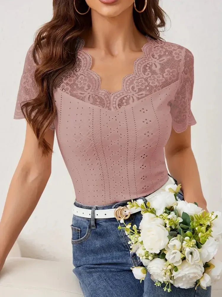 Lace Trim Eyelet Embroidered Summer T-Shirt - Update AvenueT-ShirtsTrendsi1001005946850501001005946850504d81152601534322be02e9a808936fd3 - Max - OriginDusty Pink