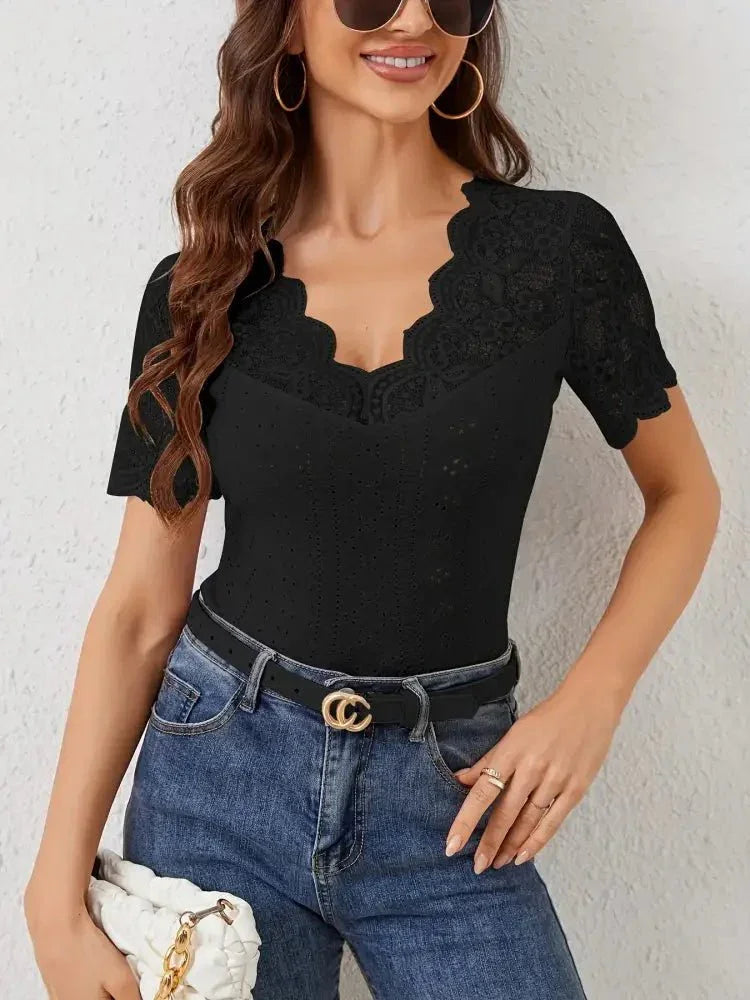 Lace Trim Eyelet Embroidered Summer T-Shirt - Update AvenueT-ShirtsTrendsi1001005946871351001005946871352a819a5ea42a4a16997ca8a5c516e476 - Max - OriginBlack