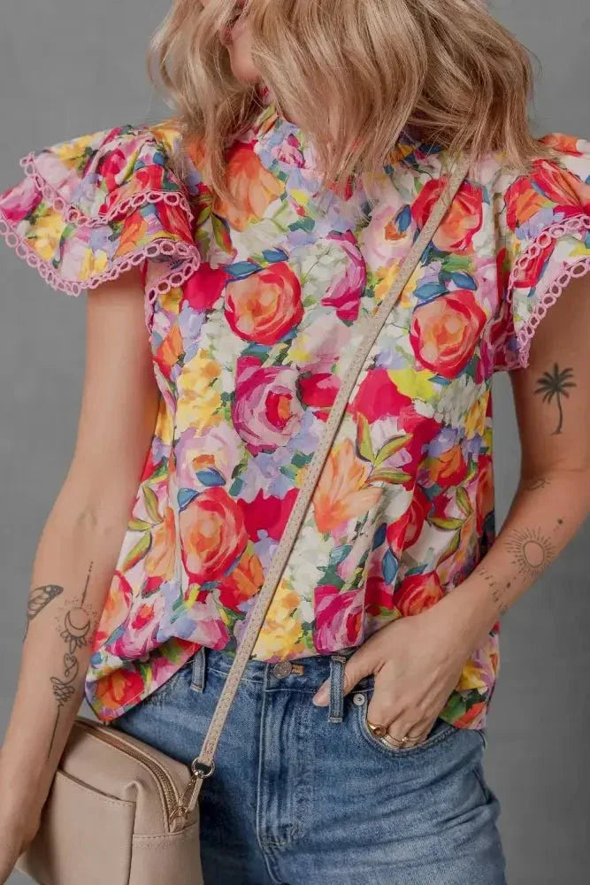 Lace Trim Ruffle Cap Sleeve Floral Blouse - Update AvenueTrendsi10010057615459710010057615459739eef172 - 885f - 4a43 - abf0 - 6c3564bab63a - MaxFloral