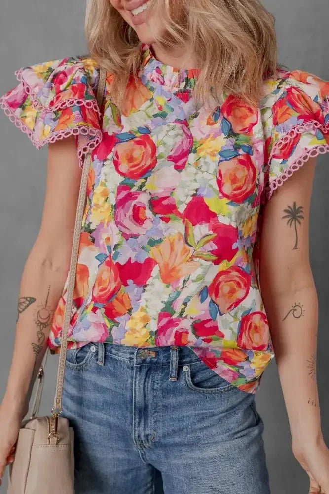 Lace Trim Ruffle Cap Sleeve Floral Blouse - Update AvenueTrendsi10010057615459710010057615459754bf27c3 - 06cb - 4e92 - 830e - 5c790cdc3f79 - MaxFloral
