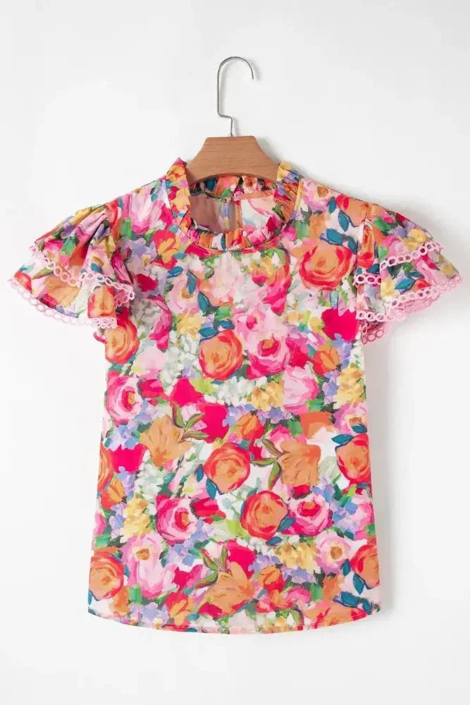 Lace Trim Ruffle Cap Sleeve Floral Blouse - Update AvenueTrendsi10010057615459710010057615459725e6010f - 68d1 - 403c - 9096 - 0fa4bf52c35b - MaxFloral
