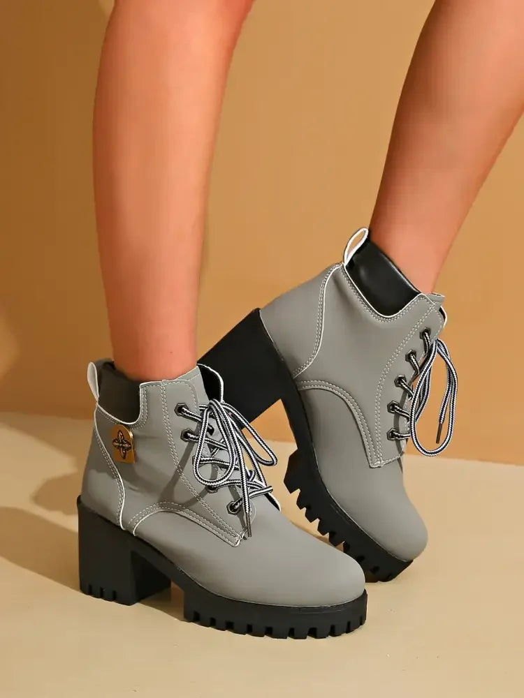 Lace Up Block Heel Boots