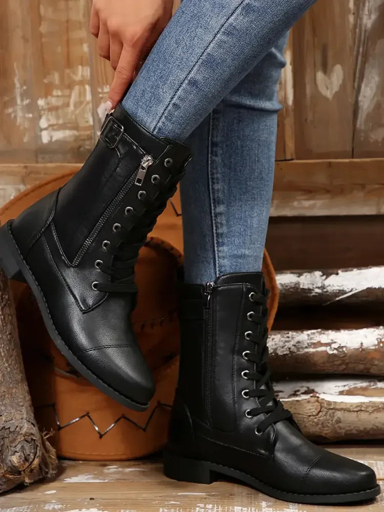 Lace Up Round Toe Boots