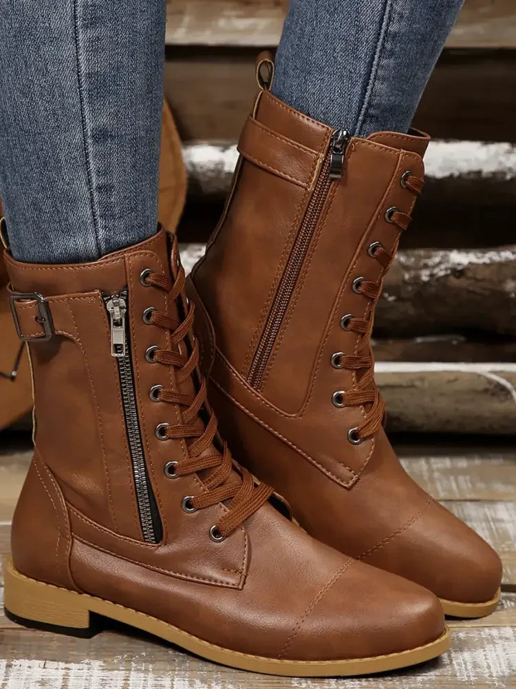 Lace Up Round Toe Boots
