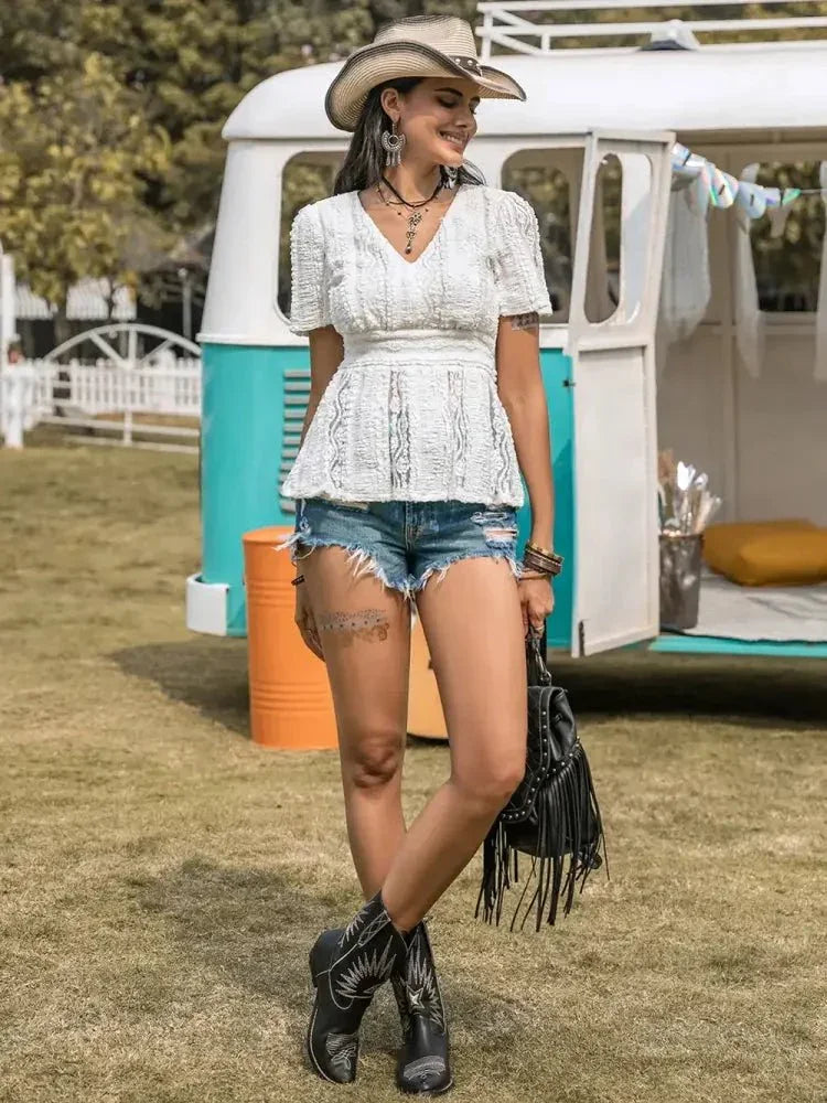 Lace V - Neck Short Sleeve Top - Update AvenueBoho VibesTrendsi100100277141787100100277141787cc23dd59 - 0c04 - 46f8 - adda - ee4a8e50e4e9 - MaxWhite