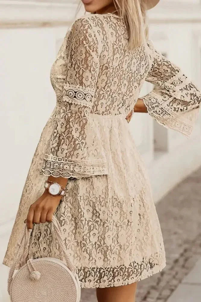 Lace V - Neck Three - Quarter Sleeve Dress - Update AvenueEffortless Elegance: DressesTrendsi1001001106724371001001106724374ea8e381 - a91c - 43fa - 969e - 9832eb570126 - MaxTan